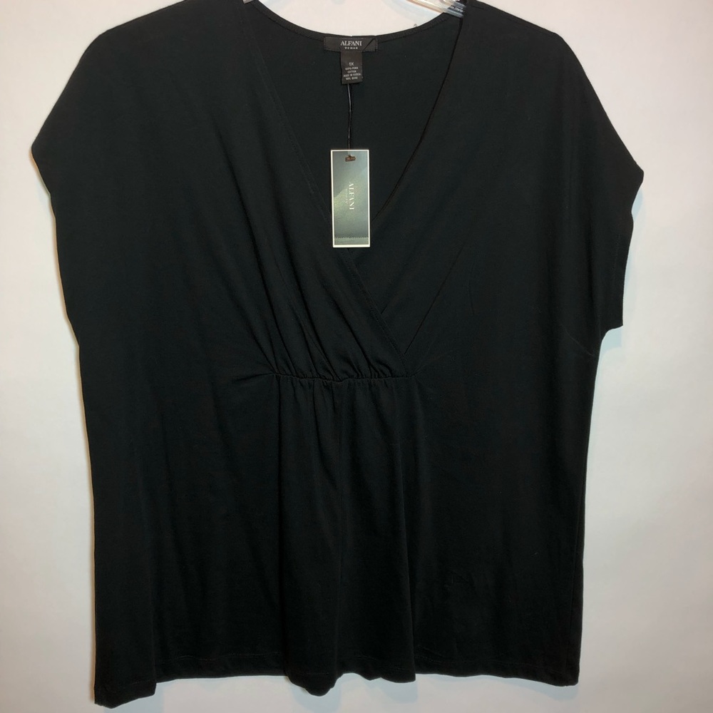Alfani Black Surplice V Neck Cap Sleeve Top 1X